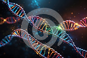 Multicolored glowing dna, genetic encoding illustration photo