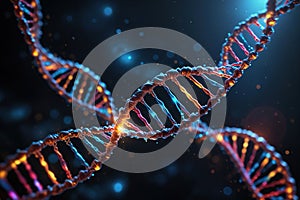 Multicolored glowing dna, genetic encoding illustration photo