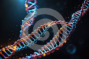 Multicolored glowing dna, genetic encoding illustration photo
