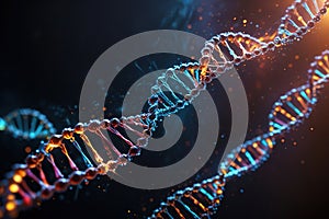 Multicolored glowing dna, genetic encoding illustration photo