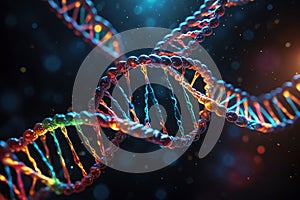 Multicolored glowing dna, genetic encoding illustration photo