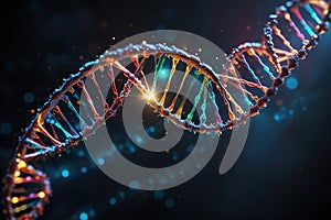 Multicolored glowing dna, genetic encoding illustration photo