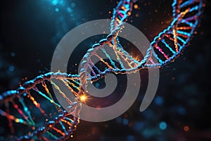 Multicolored glowing dna, genetic encoding illustration photo