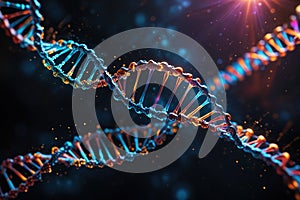 Multicolored glowing dna, genetic encoding illustration photo