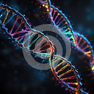 Multicolored glowing dna, genetic encoding illustration photo