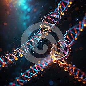 Multicolored glowing dna, genetic encoding illustration photo