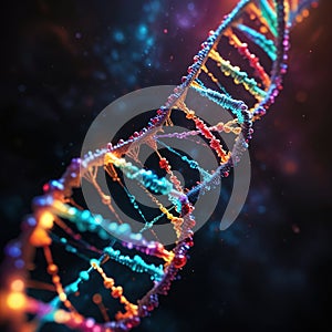 Multicolored glowing dna, genetic encoding illustration photo