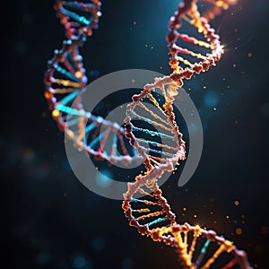 Multicolored glowing dna, genetic encoding illustration photo