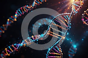 Multicolored glowing dna, genetic encoding illustration photo