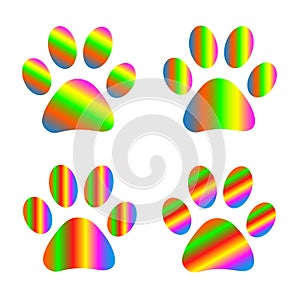 Multicolored gradient design paws animals icons set