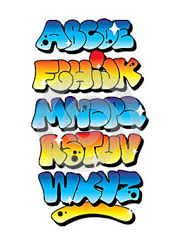 Multicolored graffiti alphabet. Vector font