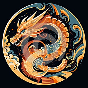 graphic logo of a mesoamerican dragon in a circle 2 photo