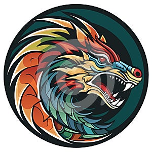 graphic logo of a mesoamerican dragon in a circle 4 photo