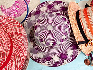 Multicolored handmade Panama Hats, Ecuador photo