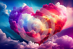 Multicolored heart in the clouds. Generative AI, Generative, AI