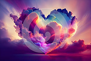 Multicolored heart in the clouds. Generative AI, Generative, AI