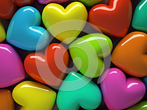 Multicolored hearts on background
