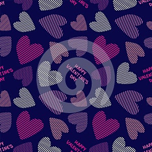 Multicolored hearts on a dark background. Seamless pattern design fabric wrapping paper wallpaper background.