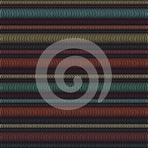 Multicolored horizontal spiral stripes pipes, abstract seamless pattern, geometric ornament, grunge optical illusion. Colorful