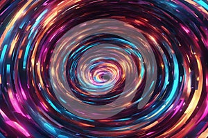 Multicolored hypertunnel spinning speed space tunnel made of twisted swirling energy magic glowing light lines abstract background