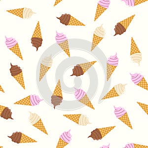 Multicolored ice cream in a waffle cone on a white background