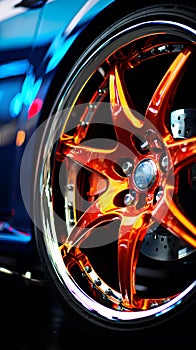 Multicolored illustration of a sport car wheel. Alloy wheels made from an alloy of aluminium or magnesium.