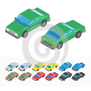 Multicolored isometric car set.