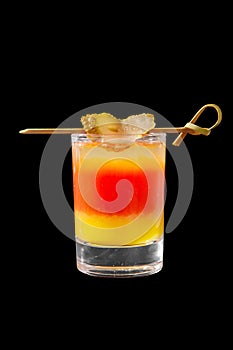 Shot cocktail with pickled cucumber isolated black