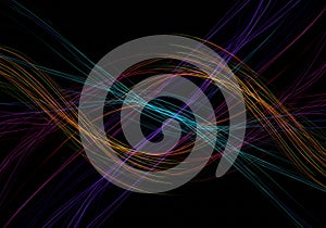 Multicolored light trails create a dynamic, abstract pattern against a