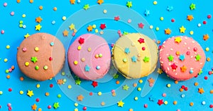 Multicolored Macarons cakes or macaroon, Top view