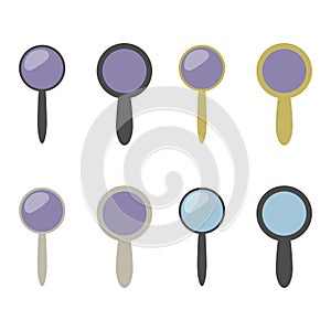 Multicolored magnifying glass magnifying glass with glare with black gold and silver handle with blue glass vector isolated on whi