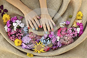 Multicolored manicure and pedicure