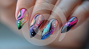 Multicolored Manicure on Womans Hand