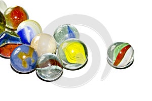 Multicolored Marbles on white background