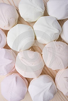 Multicolored marshmallow vertical frame, top view