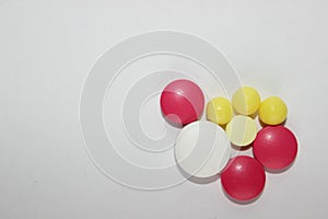 Multicolored medicine pills