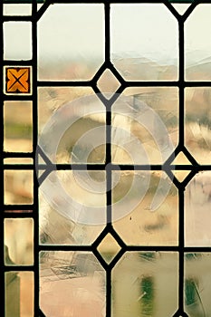 Multicolored medieval stained glass window panel