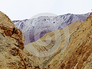 Multicolored mountains in the Valley of Markah in Ladakh, India.
