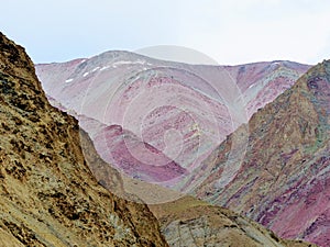 Multicolored mountains in the Valley of Markah in Ladakh, India.