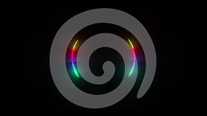 Multicolored neon circle. Motion background seamless loop. Abstract futuristic hi-tech. Coloured circle with various rotations and