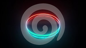 Multicolored neon circle. Motion background seamless loop. Abstract futuristic hi-tech. Coloured circle with various rotations and