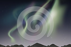 Multicolored northern lights Aurora borealis Landscape background Mountain Template illustration design