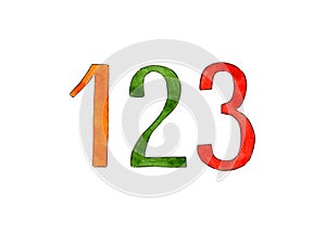 Multicolored numbers 123 watercolor