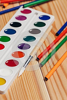 Multicolored paint brushes school drawing objects desktop