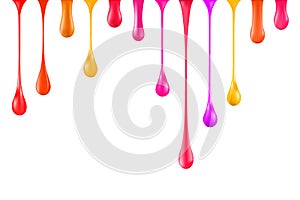 Multicolored paint drips. Stock vector illustration. Gradient mesh.