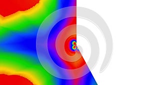 A multicolored pattern is erased by a strip running clockwise from the top