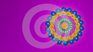Multicolored pattern mandala on a purple background. abstract three-dimensional composition. 3d render illustration
