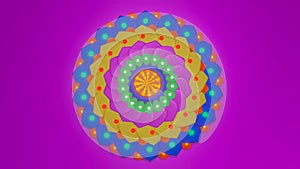 Multicolored pattern mandala on a purple background. abstract three-dimensional composition. 3d render illustration