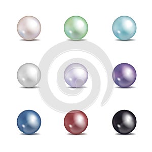 Multicolored pearls. Vector jewellery nacre beads isolated on white background