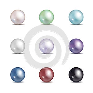 Multicolored pearls. Vector jewellery nacre beads isolated on white background photo